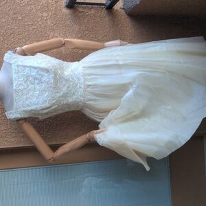 Vtg 50s Ivory Chiffon Cupcake Dress Formal Phoenix Arts Beaded Sweater Sz XS-S